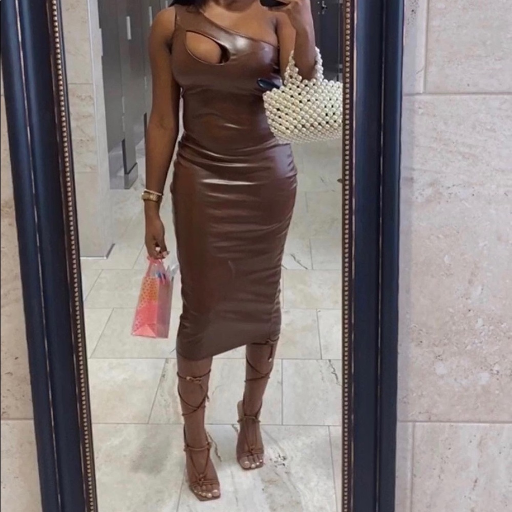 Brown Bodycon Latex Dress
